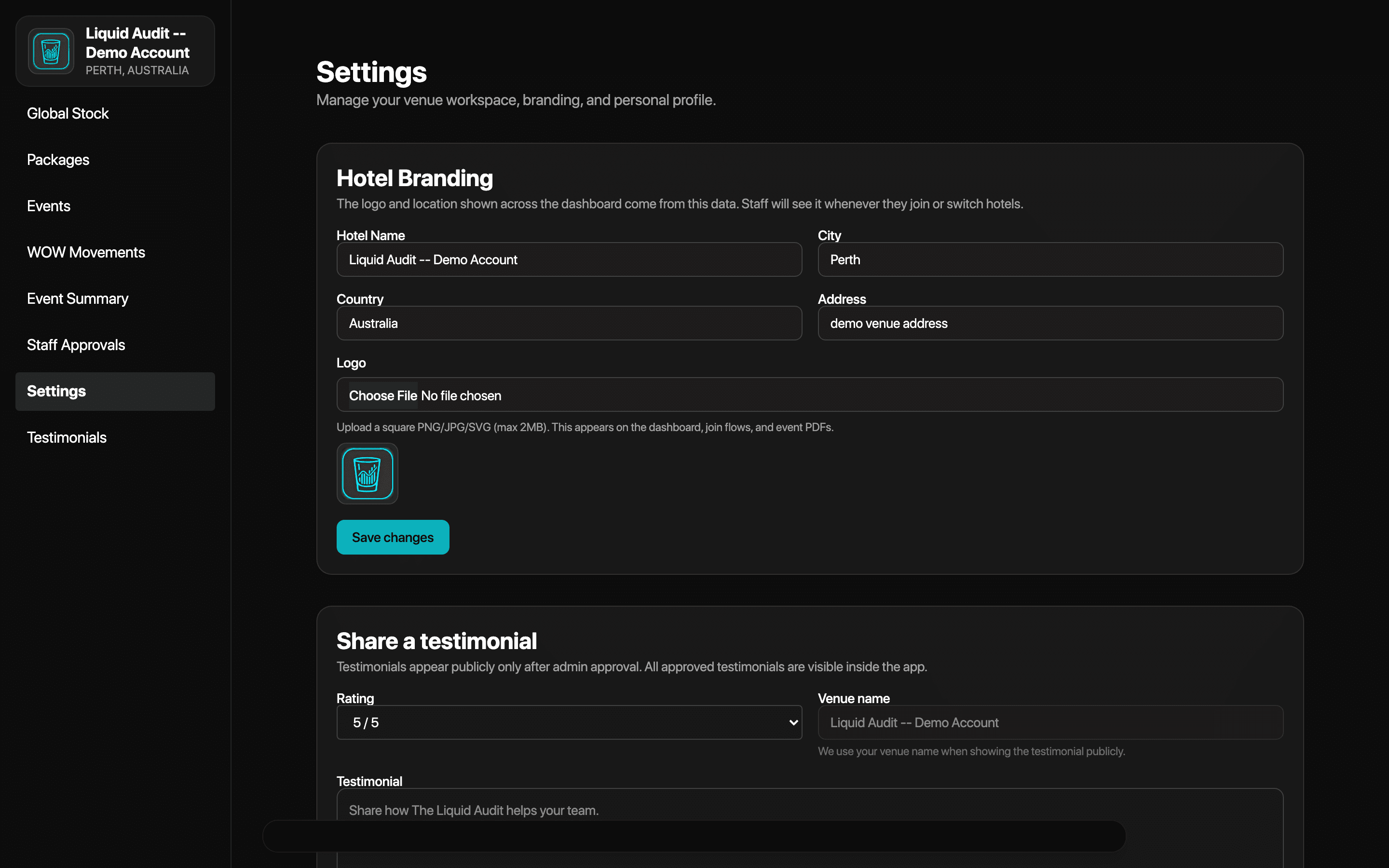 Venue branding and settings